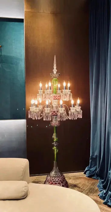 Elegant 18-Light Multicolor Crystal Floor Lamp Cachandeliers